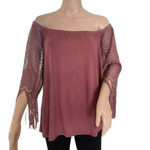 VaVa by Joy Han Farrah Bohemian Off Shoulder Top w Fringe Details   MED